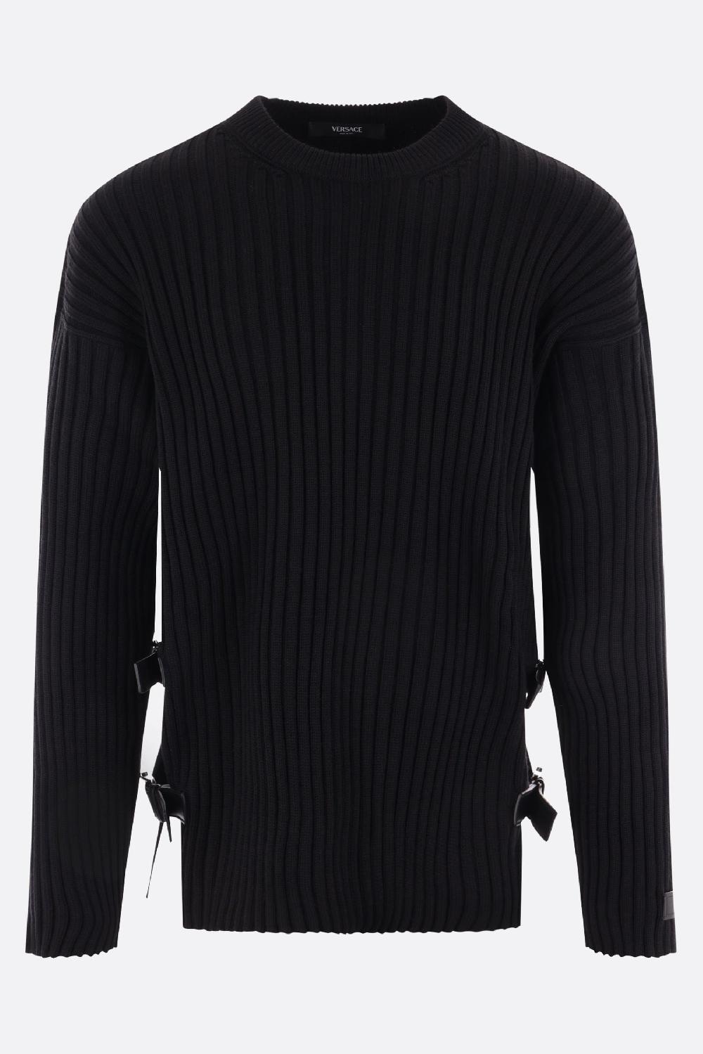 VERSACE pullover in lana con cinturini