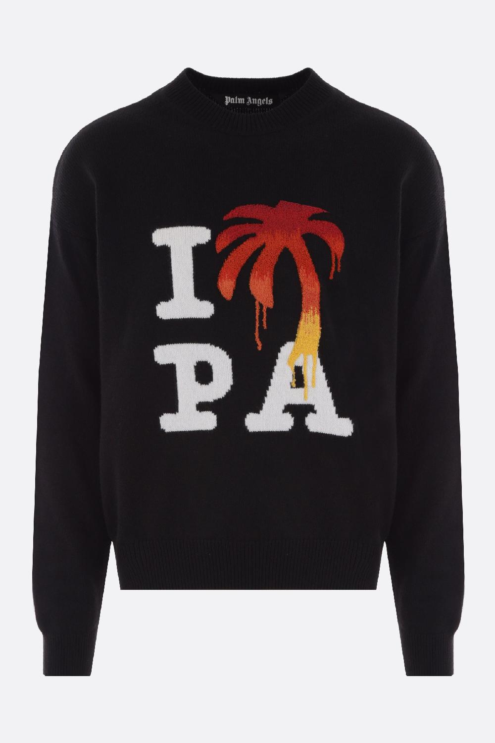 PALM ANGELS pullover in misto lana intarsio logo I love PA