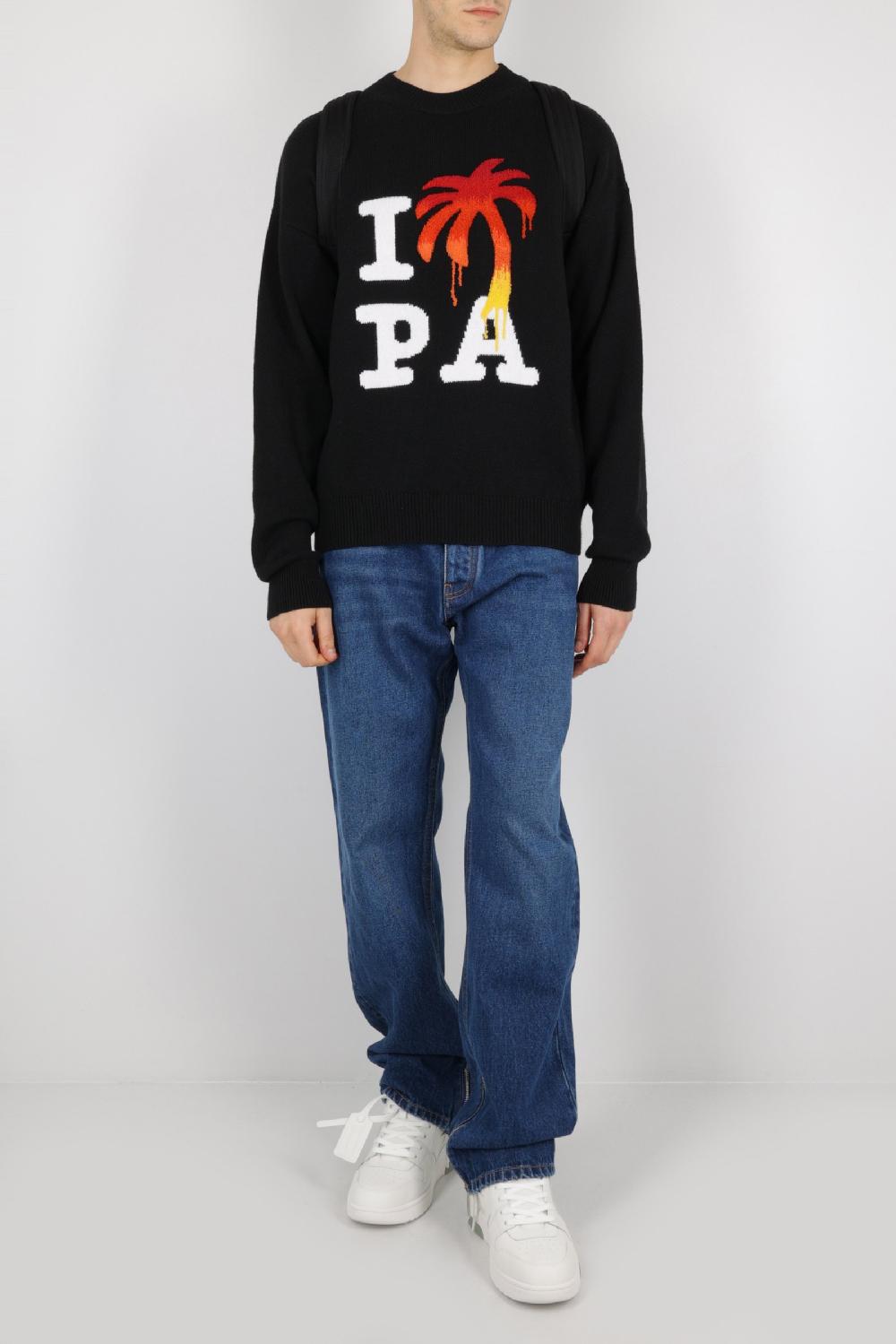 PALM ANGELS pullover in misto lana intarsio logo I love PA Super Saving Price