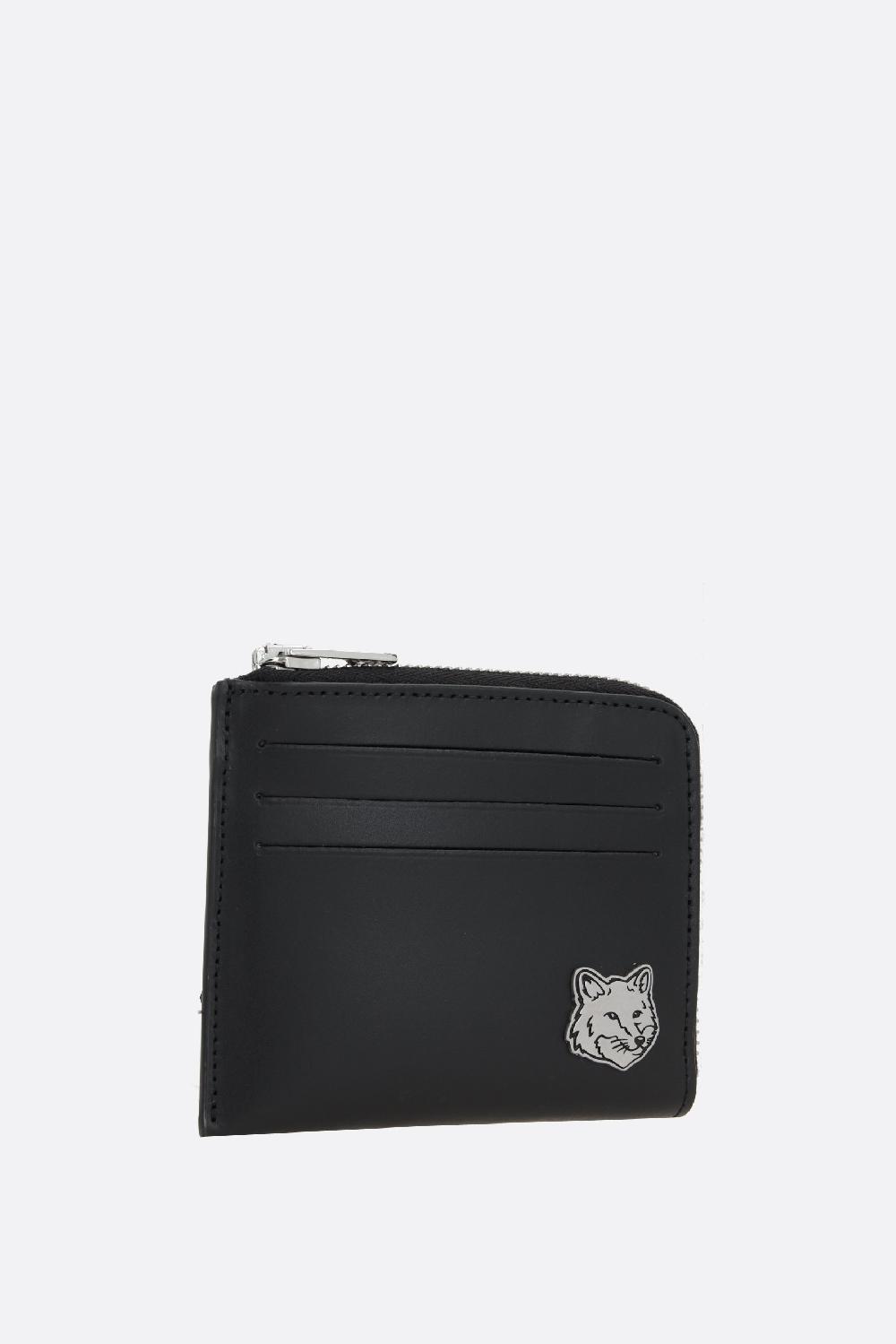 MAISON KITSUNÉ porta carte con zip Fox Head in pelle liscia Grandi sconti