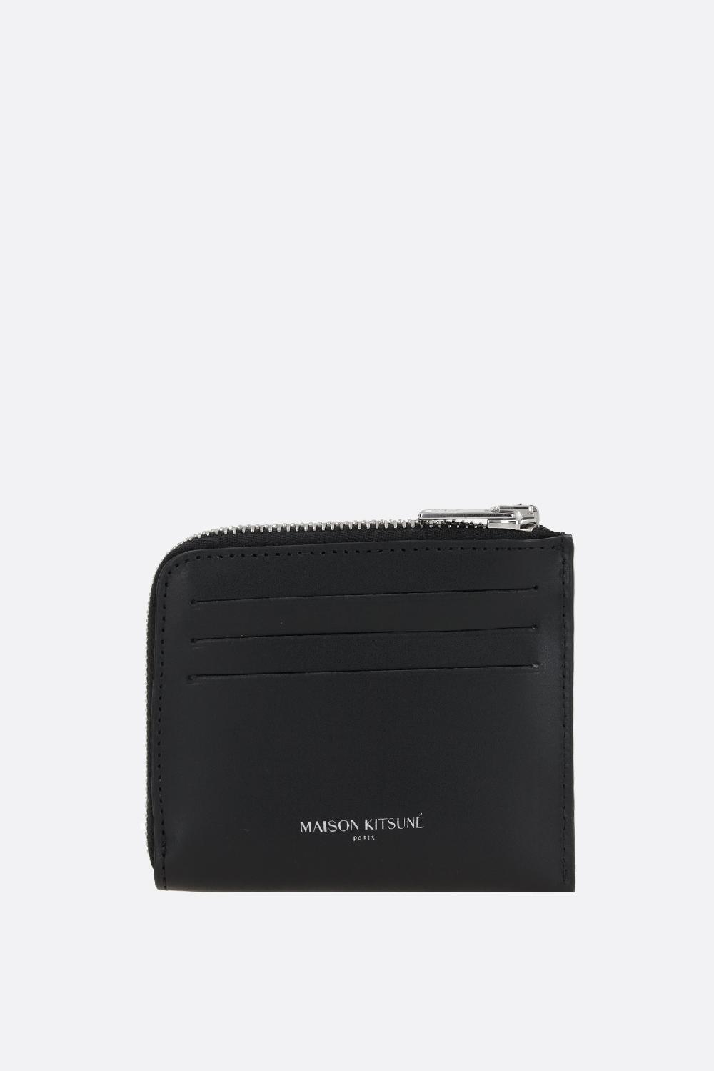 MAISON KITSUNÉ porta carte con zip Fox Head in pelle liscia Grandi sconti