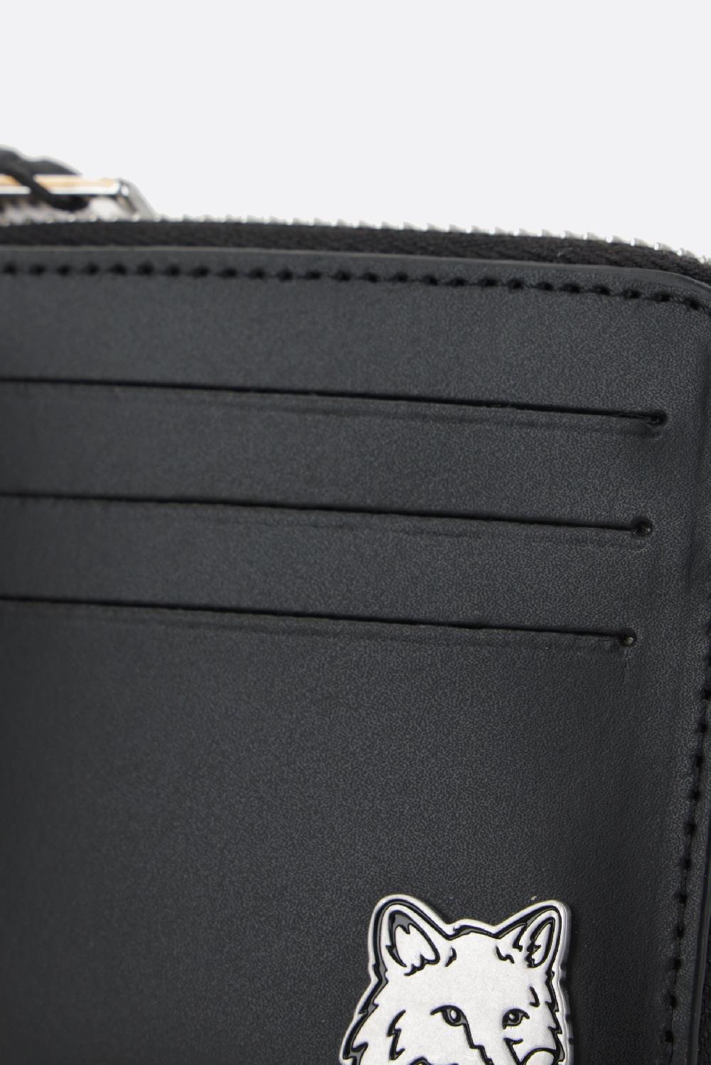 MAISON KITSUNÉ porta carte con zip Fox Head in pelle liscia Grandi sconti