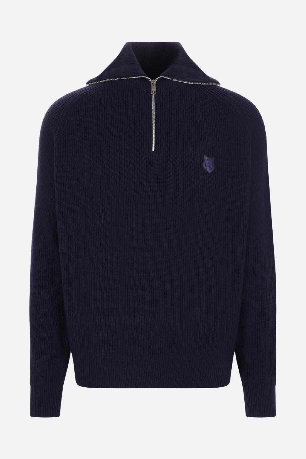 MAISON KITSUNÉ pullover half-zip in misto lana patch Bold Fox Head Offerta settimanale