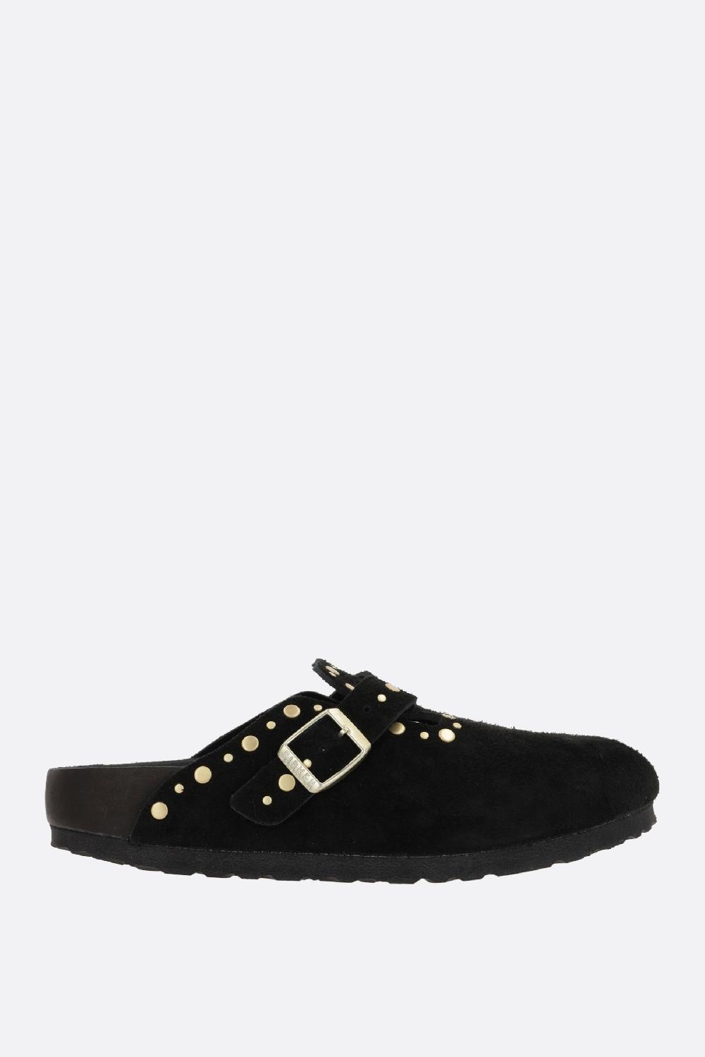 BIRKENSTOCK mule flat Boston Rivet Border in suede (Narrow Fit)