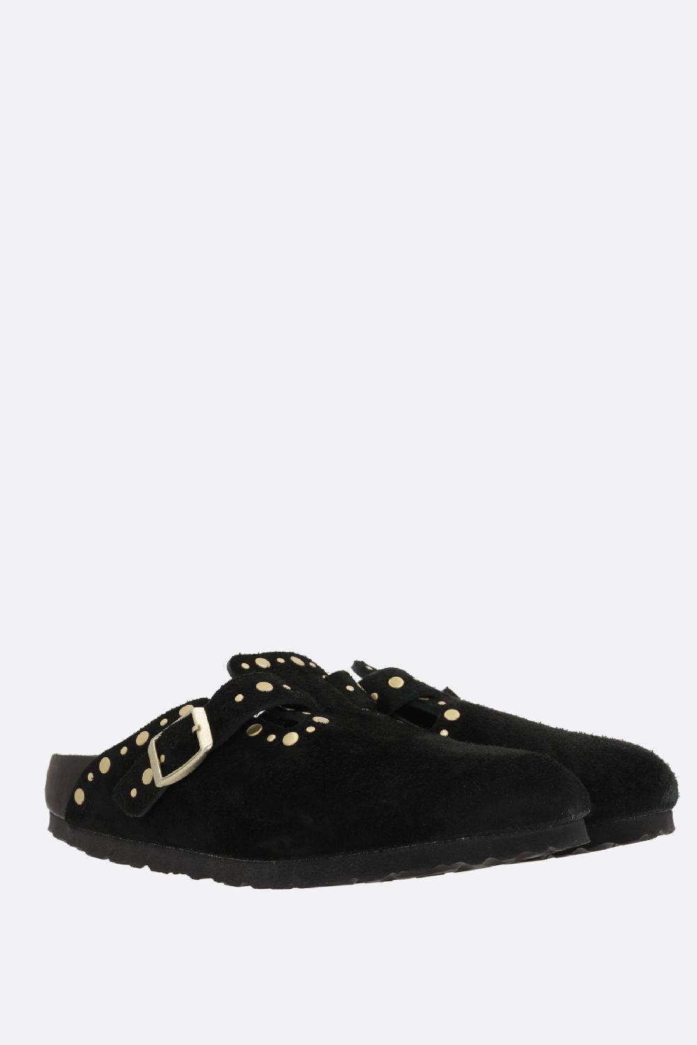 BIRKENSTOCK mule flat Boston Rivet Border in suede (Narrow Fit) Latest fashion