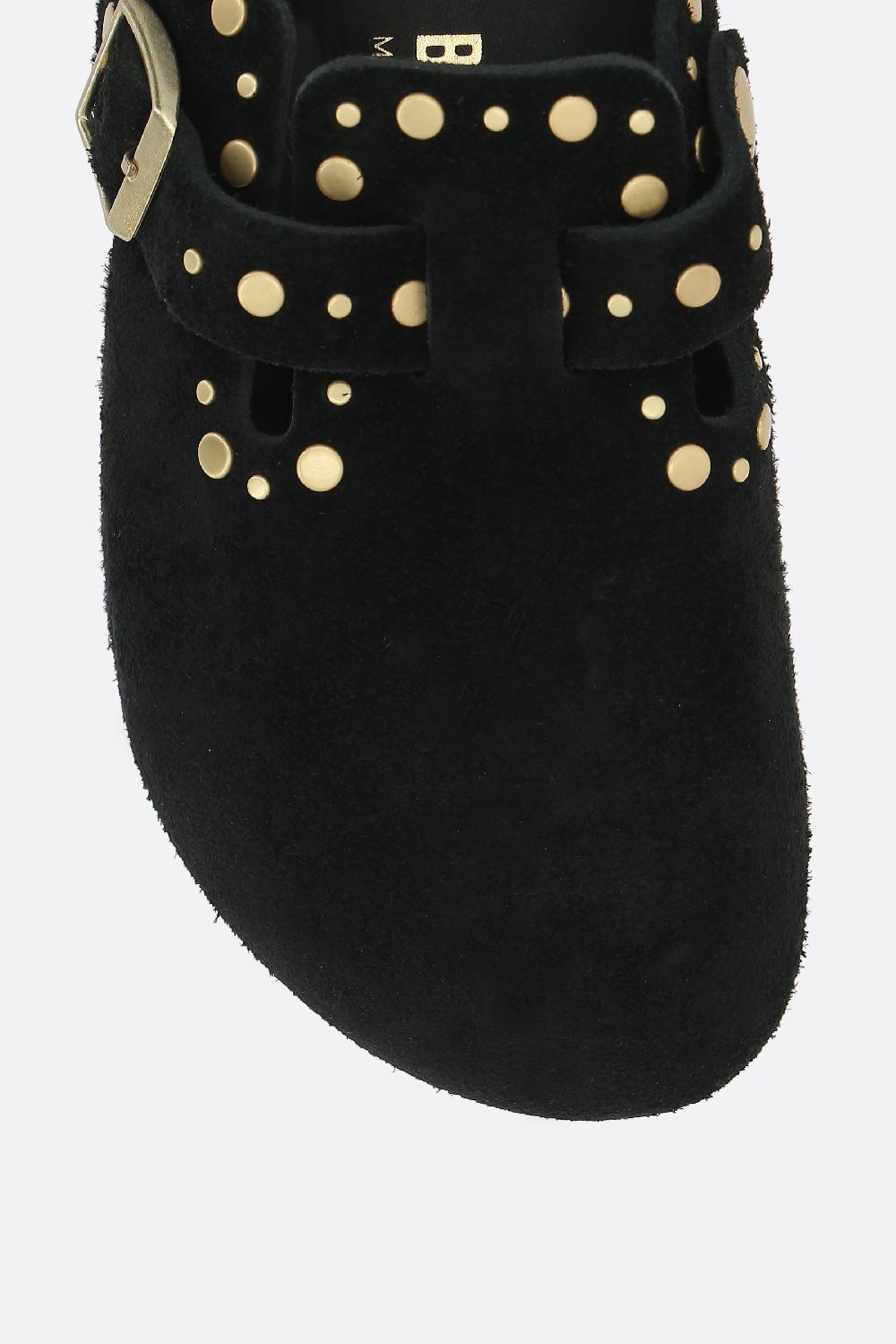 BIRKENSTOCK mule flat Boston Rivet Border in suede (Narrow Fit) Latest fashion