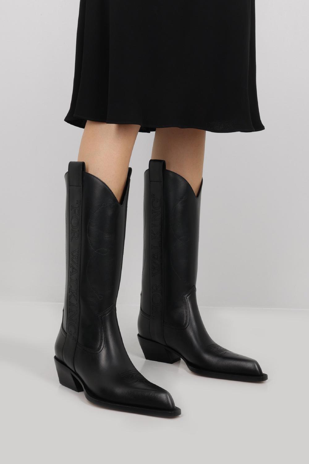OFF WHITE stivale texano For Walking in pelle liscia 2025