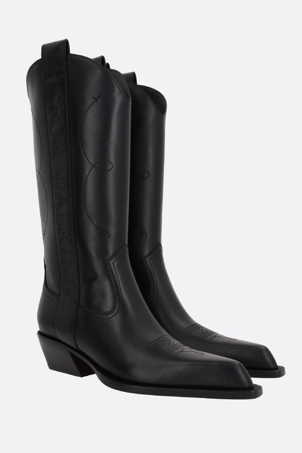 OFF WHITE stivale texano For Walking in pelle liscia 2025