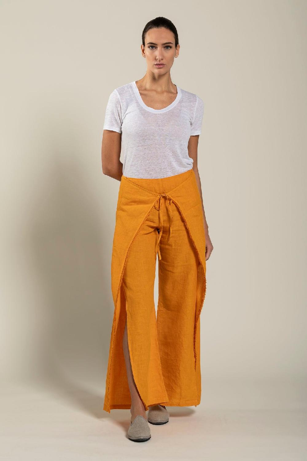 ﻿120% Lino Long Wrap Pant With Drawstring