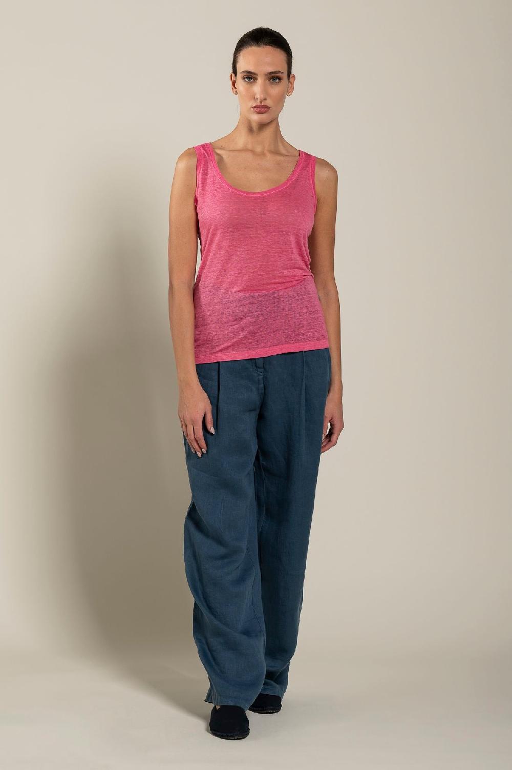 120% Lino Woman Round Neck Tank Top Affare Del Giorno