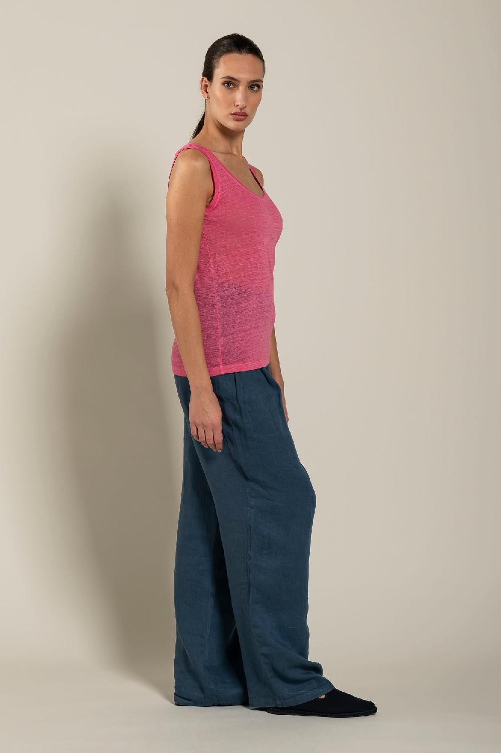 120% Lino Woman Round Neck Tank Top Affare Del Giorno