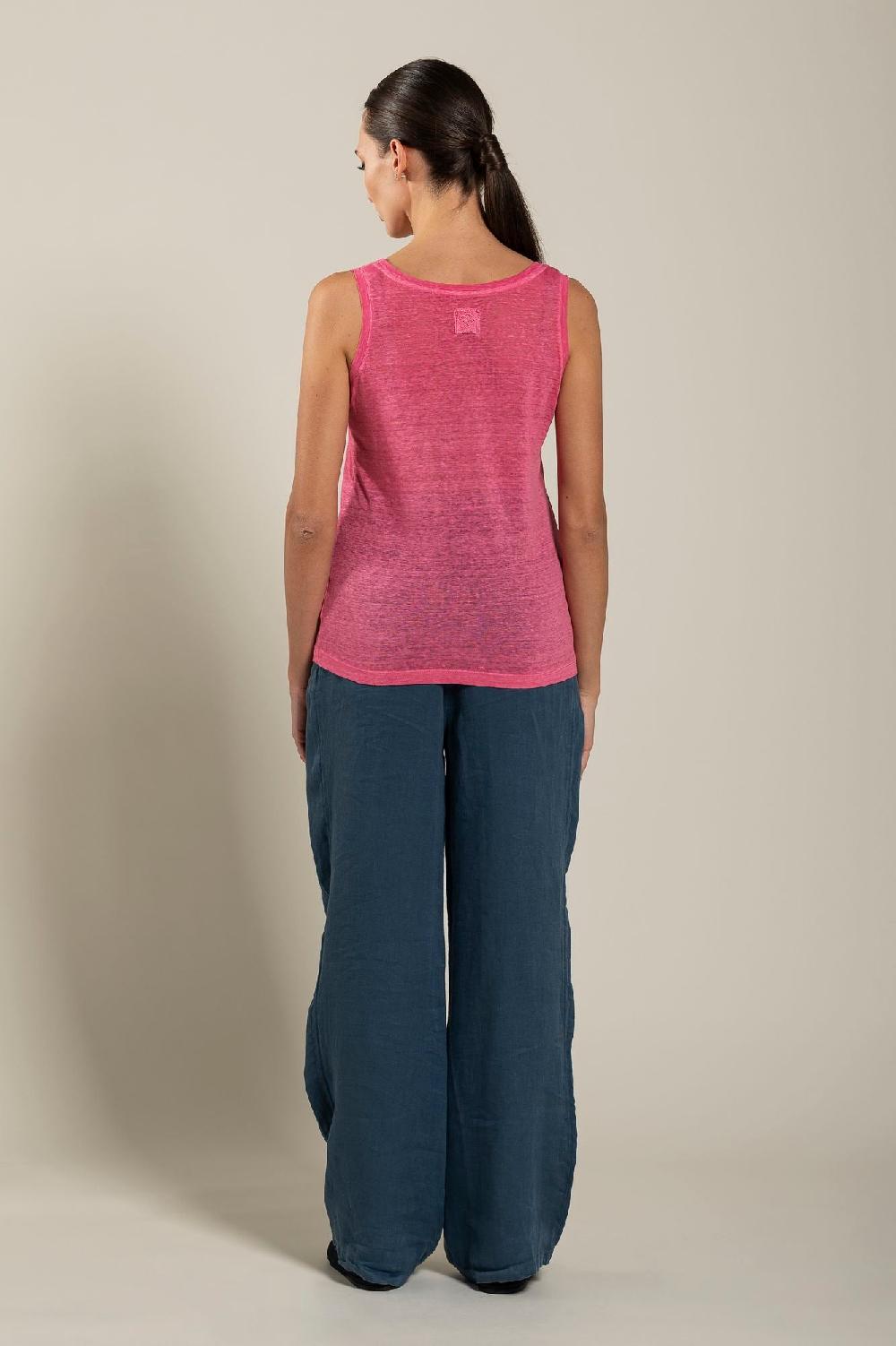 120% Lino Woman Round Neck Tank Top Affare Del Giorno
