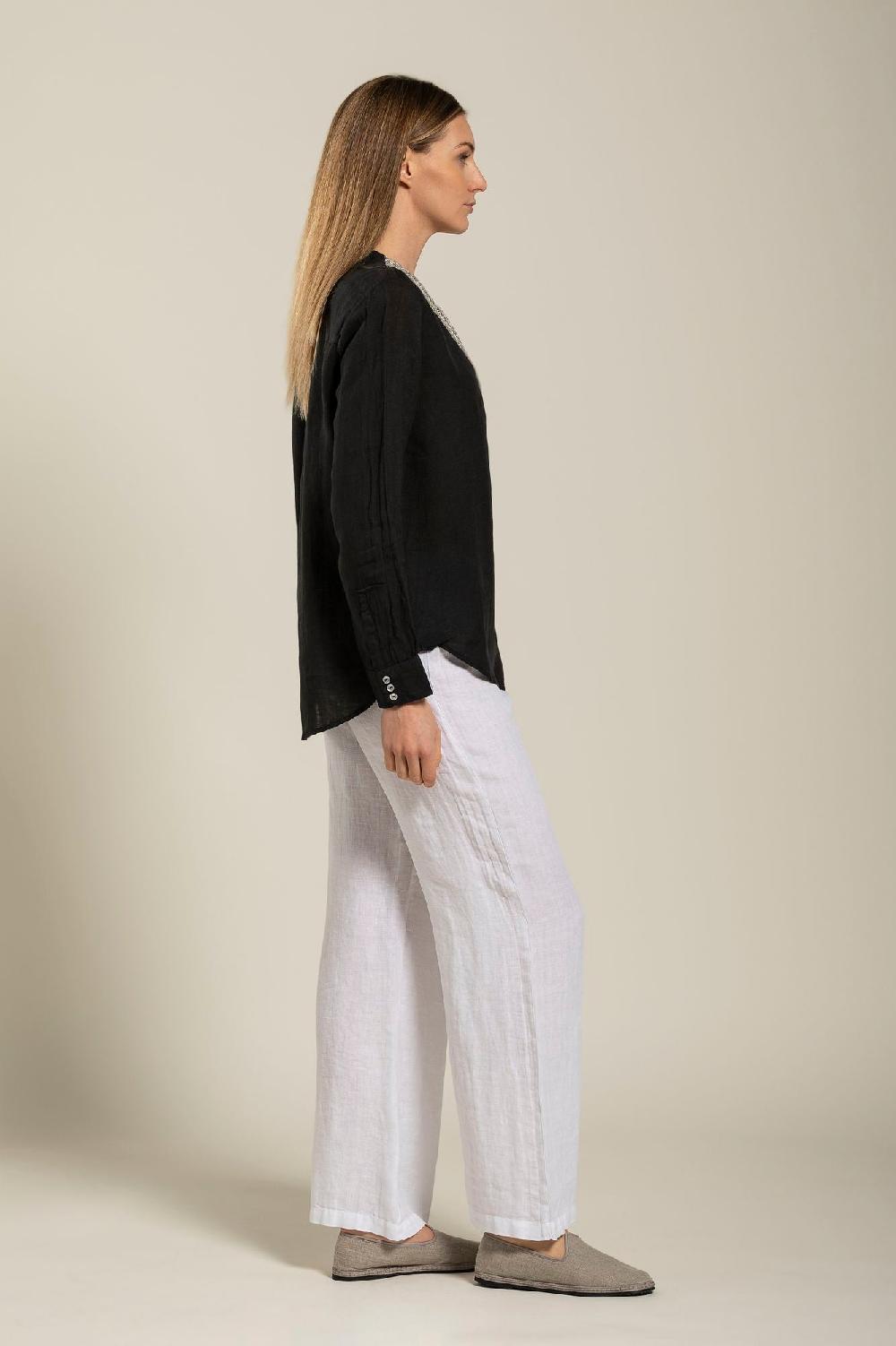 120% Lino Long Sleeve Blouse With V-Neck and Sequin Detail Online