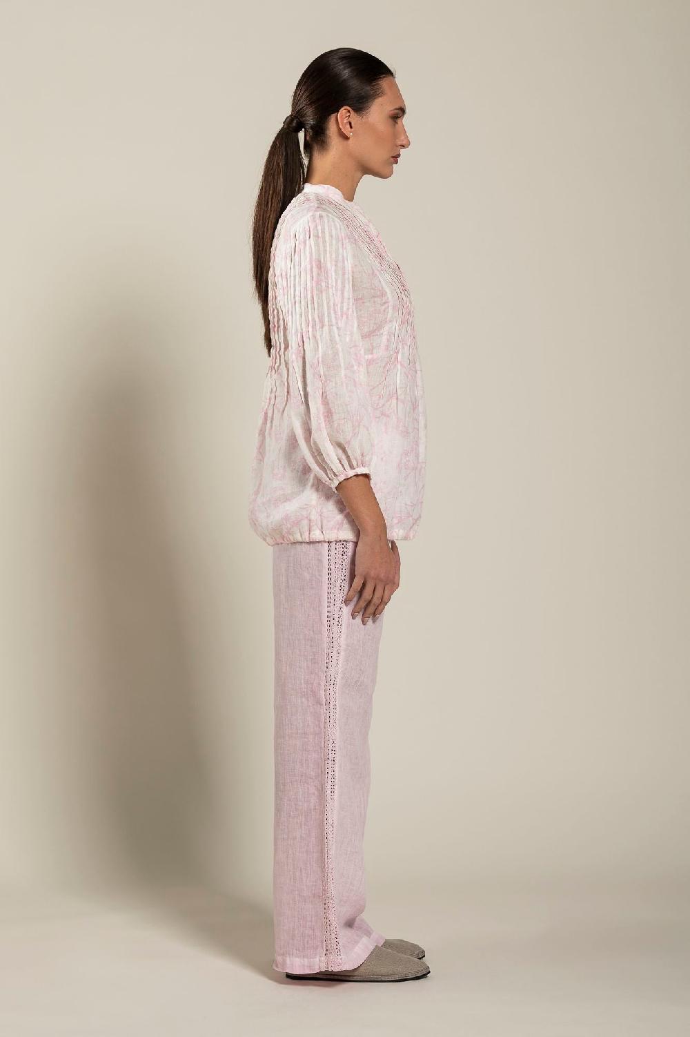 120% Lino Long Sleeve Blouse with Delicate Printed In Vendita