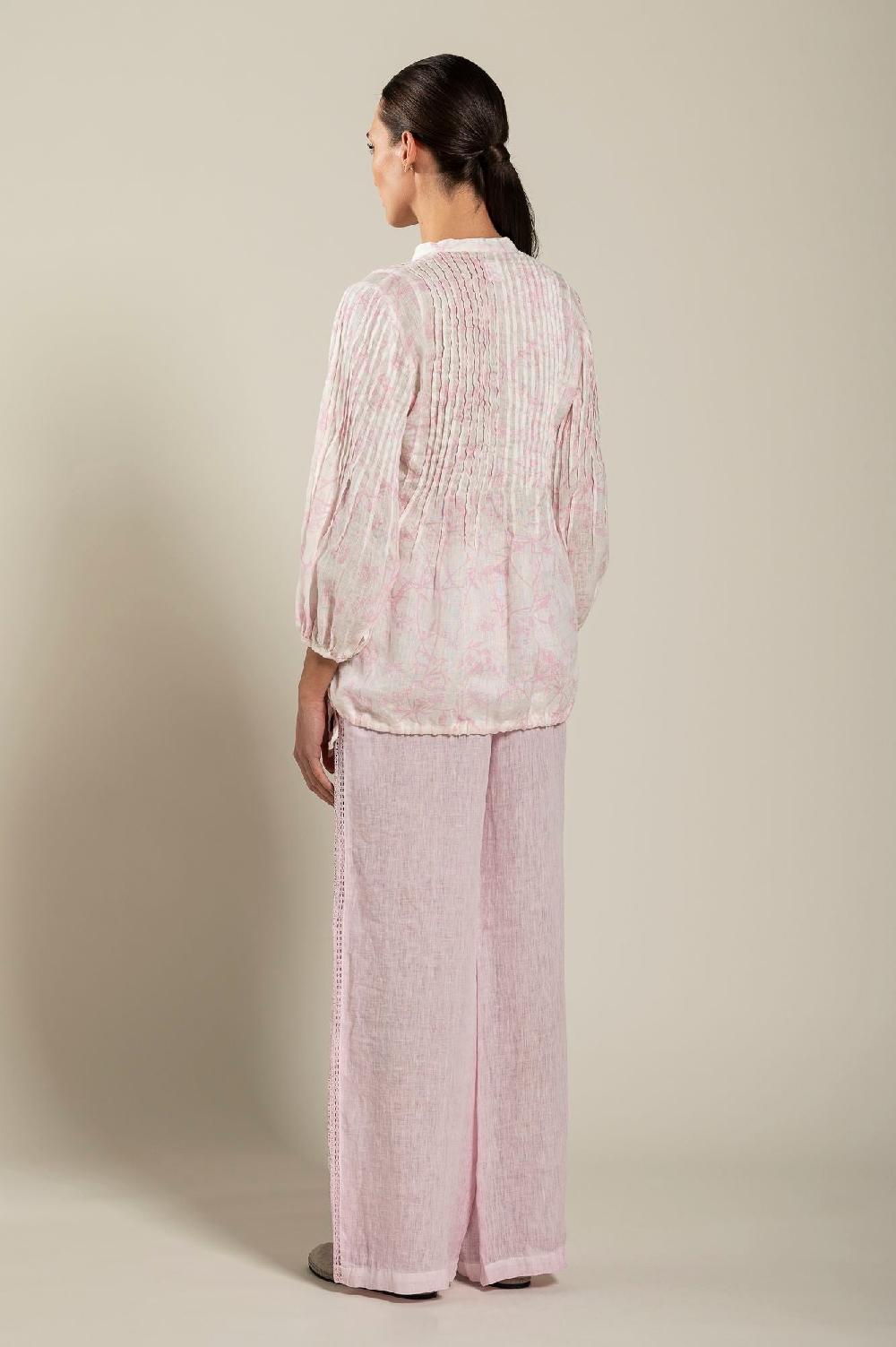 120% Lino Long Sleeve Blouse with Delicate Printed In Vendita