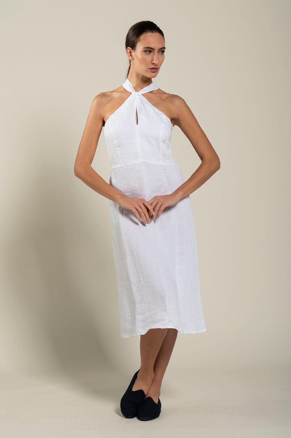 120% Lino Woman Crossover Neck Dress Black Friday