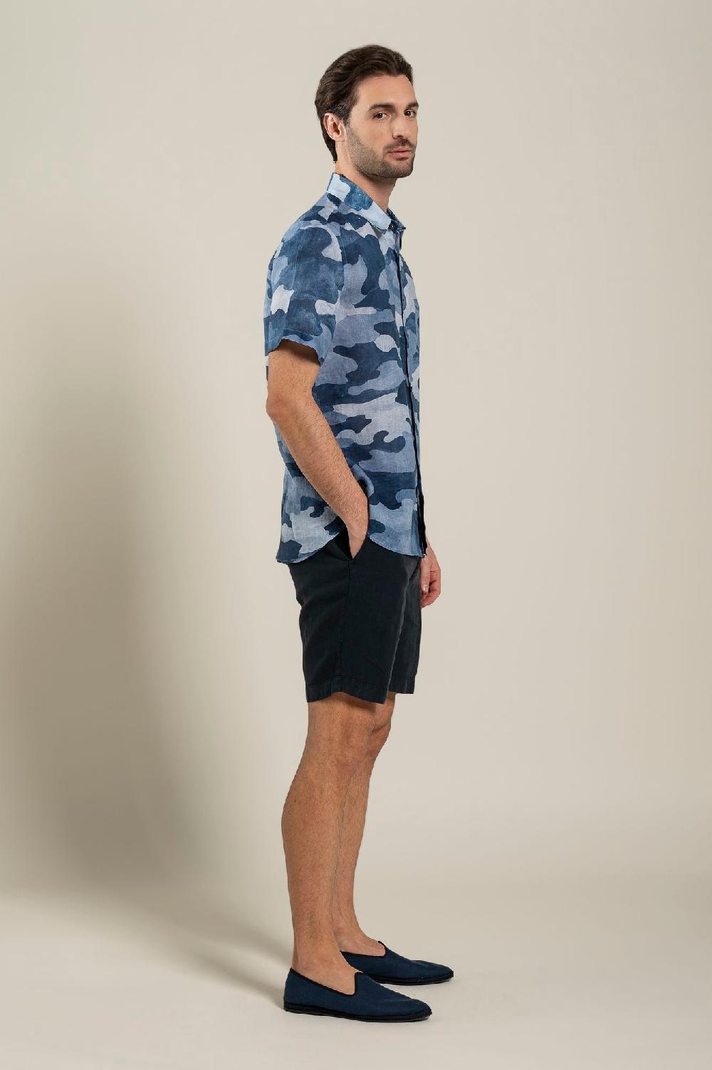 120% Lino Regular Fit Camo Print Shirt Vendite Flash