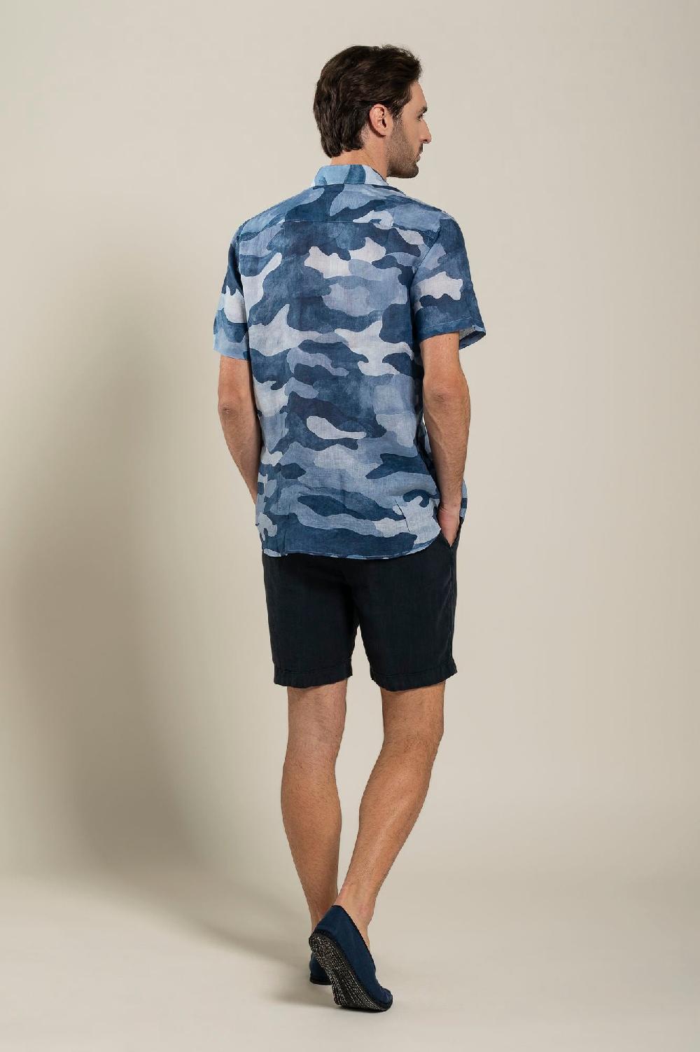 120% Lino Regular Fit Camo Print Shirt Vendite Flash