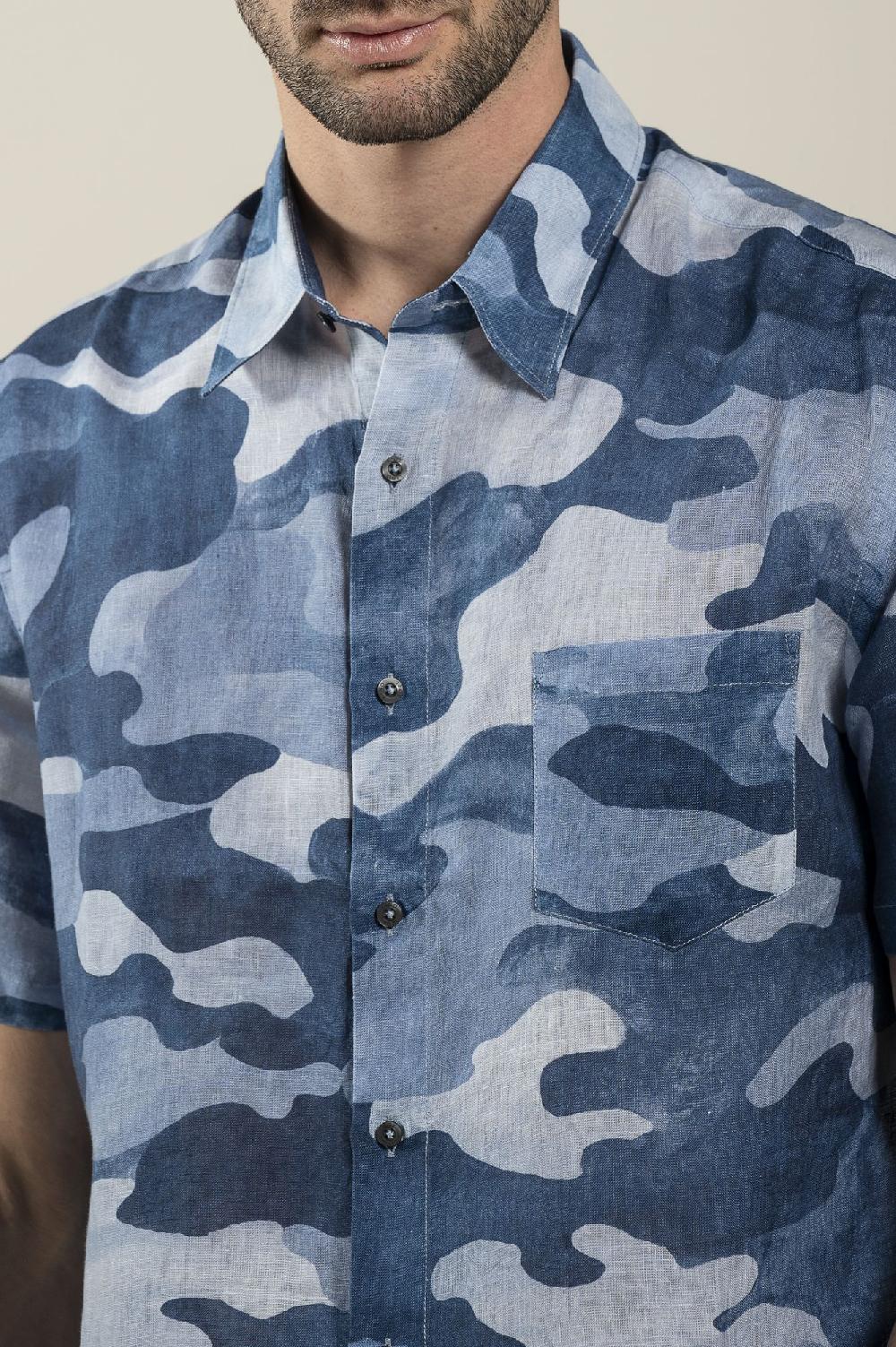 120% Lino Regular Fit Camo Print Shirt Vendite Flash
