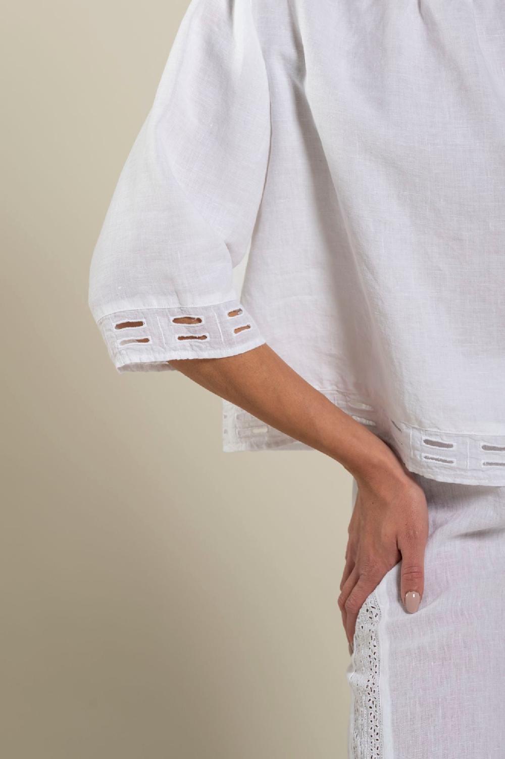 120% Lino Short Sleeve Boat-Neck Blouse In Saldo