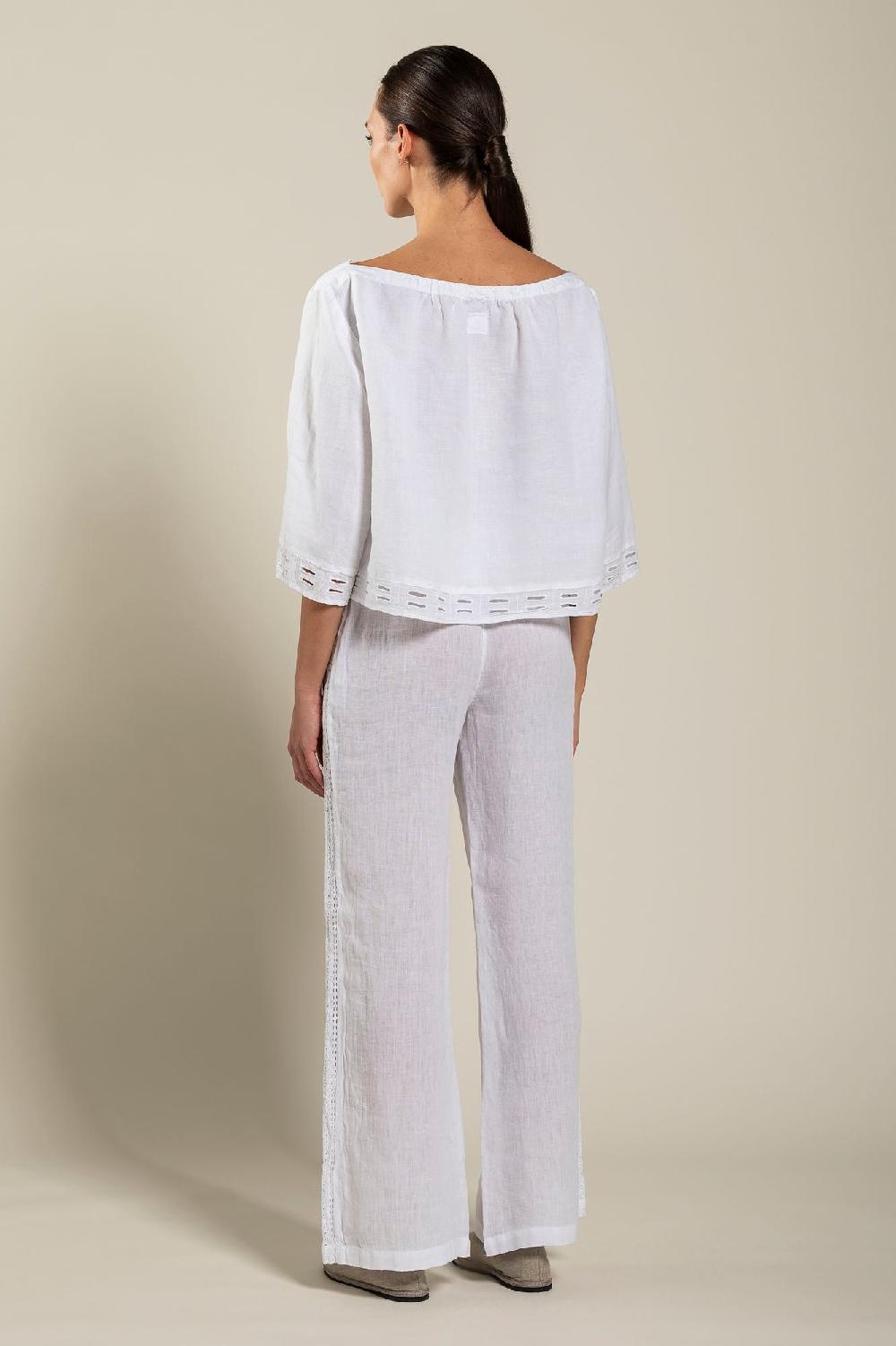 120% Lino Short Sleeve Boat-Neck Blouse In Saldo