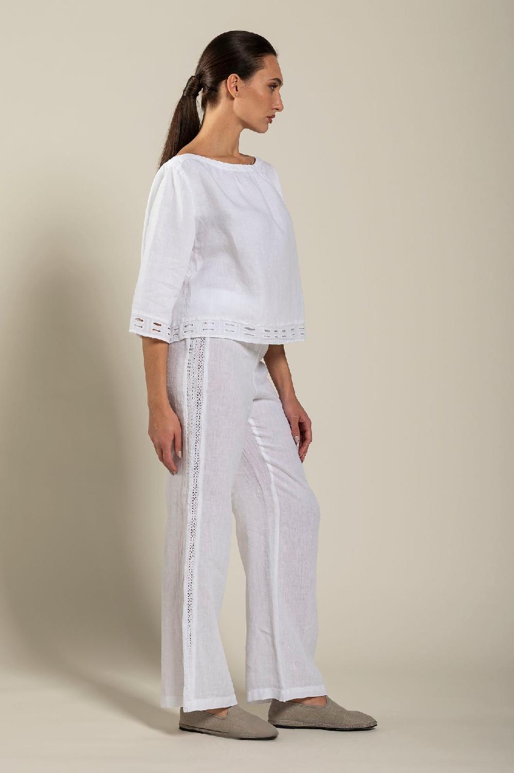 120% Lino Short Sleeve Boat-Neck Blouse In Saldo