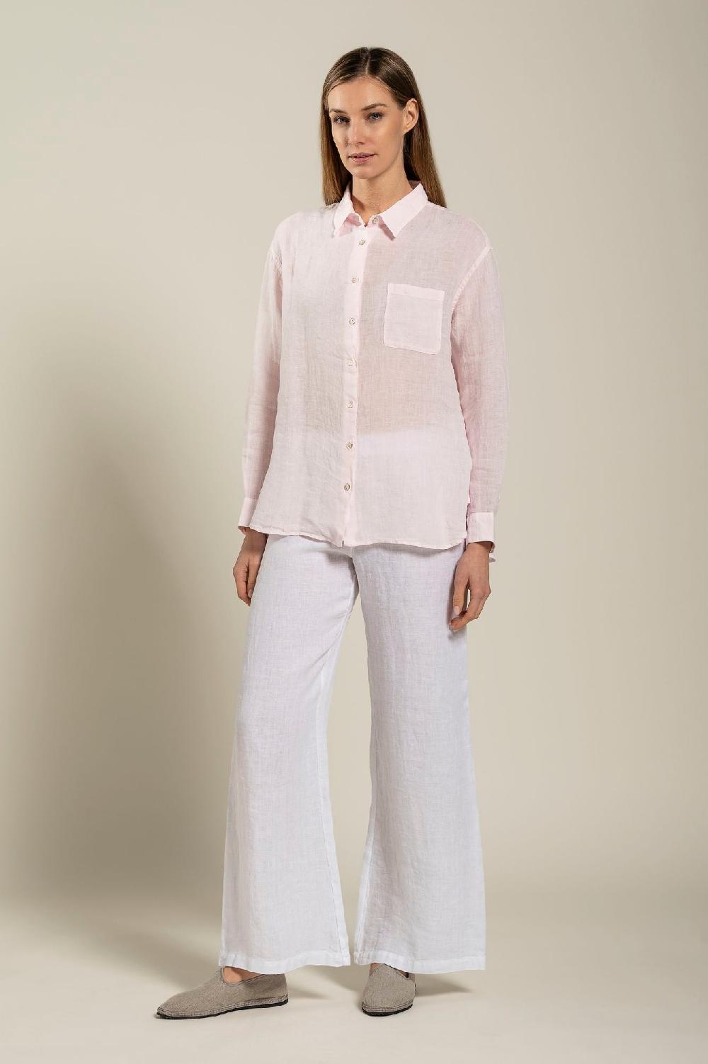 120% Lino Long Sleeve Woman Classic Shirt With Pocket In Linea