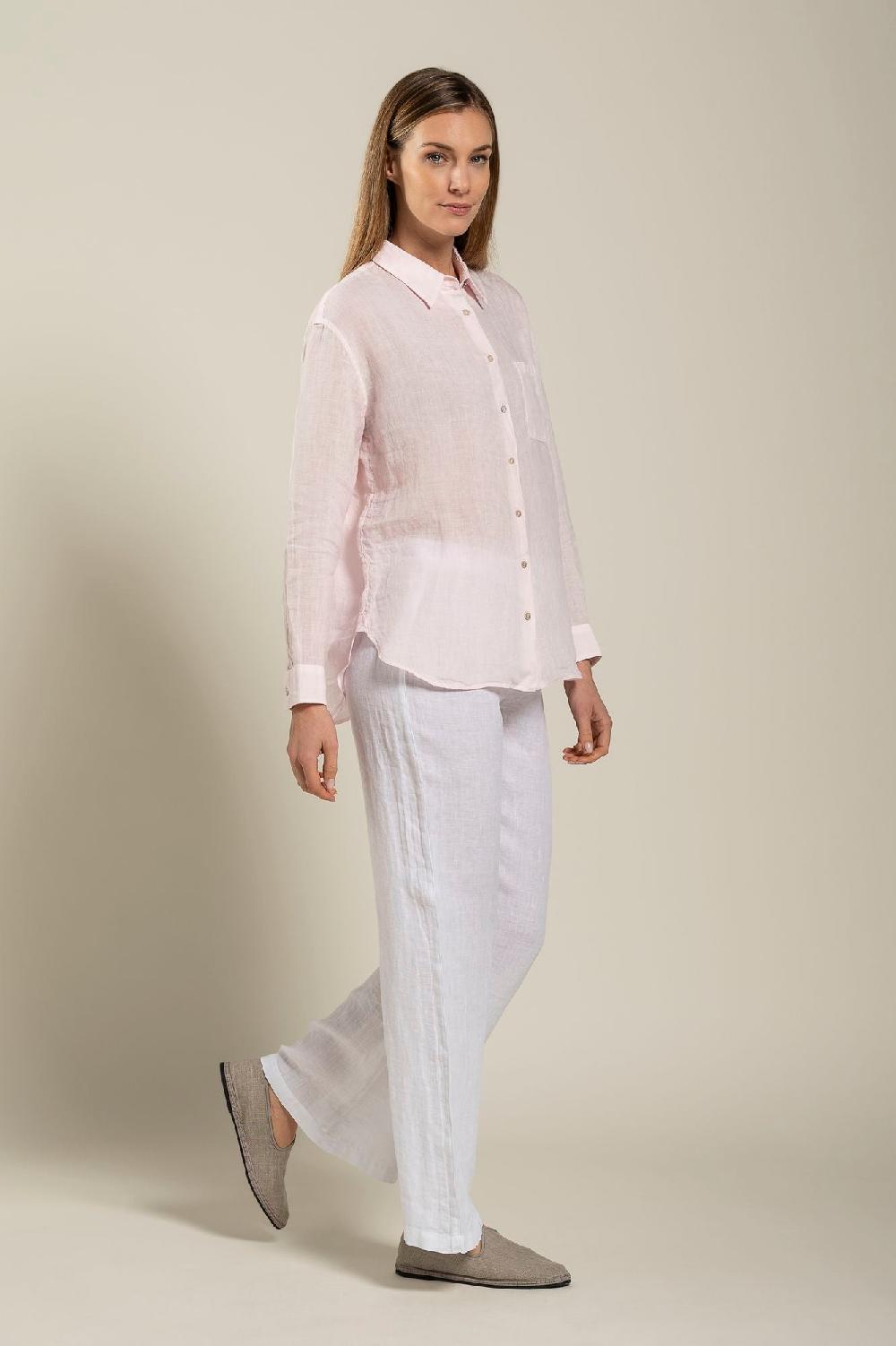 120% Lino Long Sleeve Woman Classic Shirt With Pocket In Linea