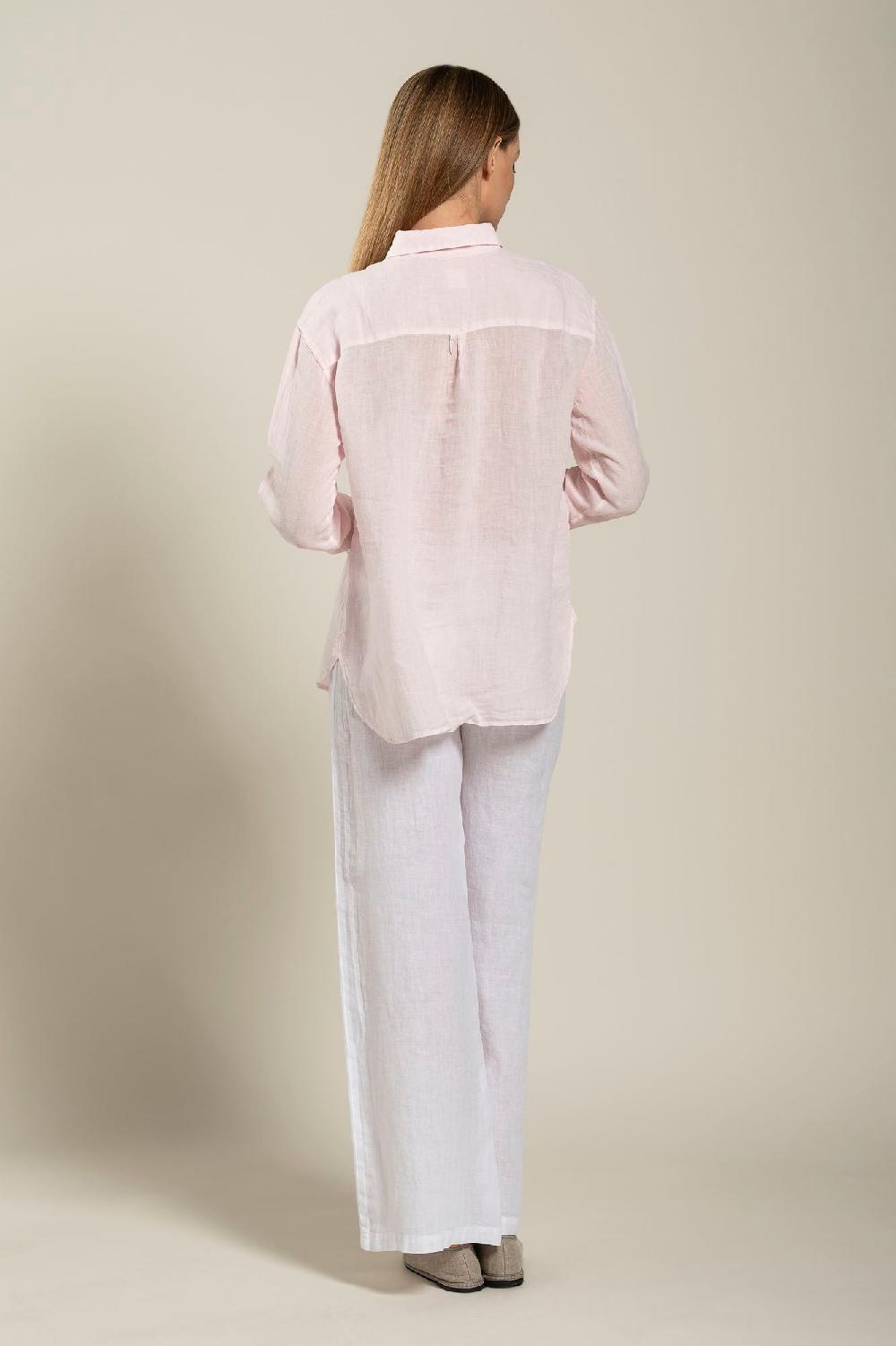 120% Lino Long Sleeve Woman Classic Shirt With Pocket In Linea