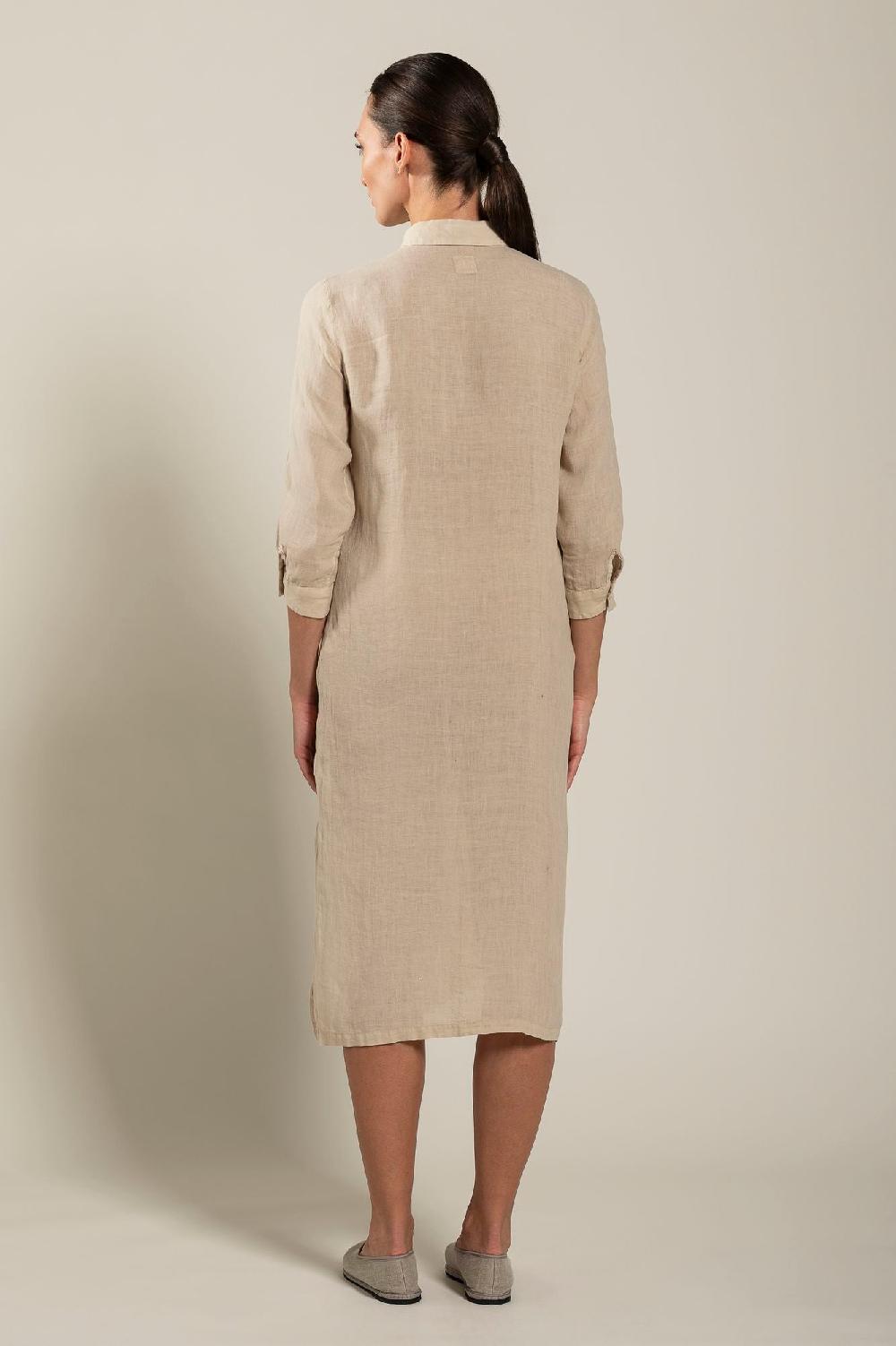 120% Lino Long Sleeve Shirt Dress with Side Slits Spedizione Gratuita