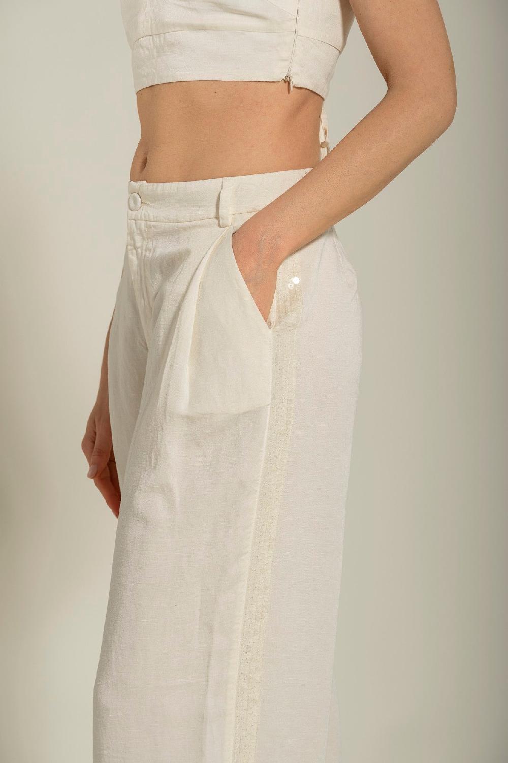 120% Lino Pant with Side Sequin Details Soddisfazione Garantita