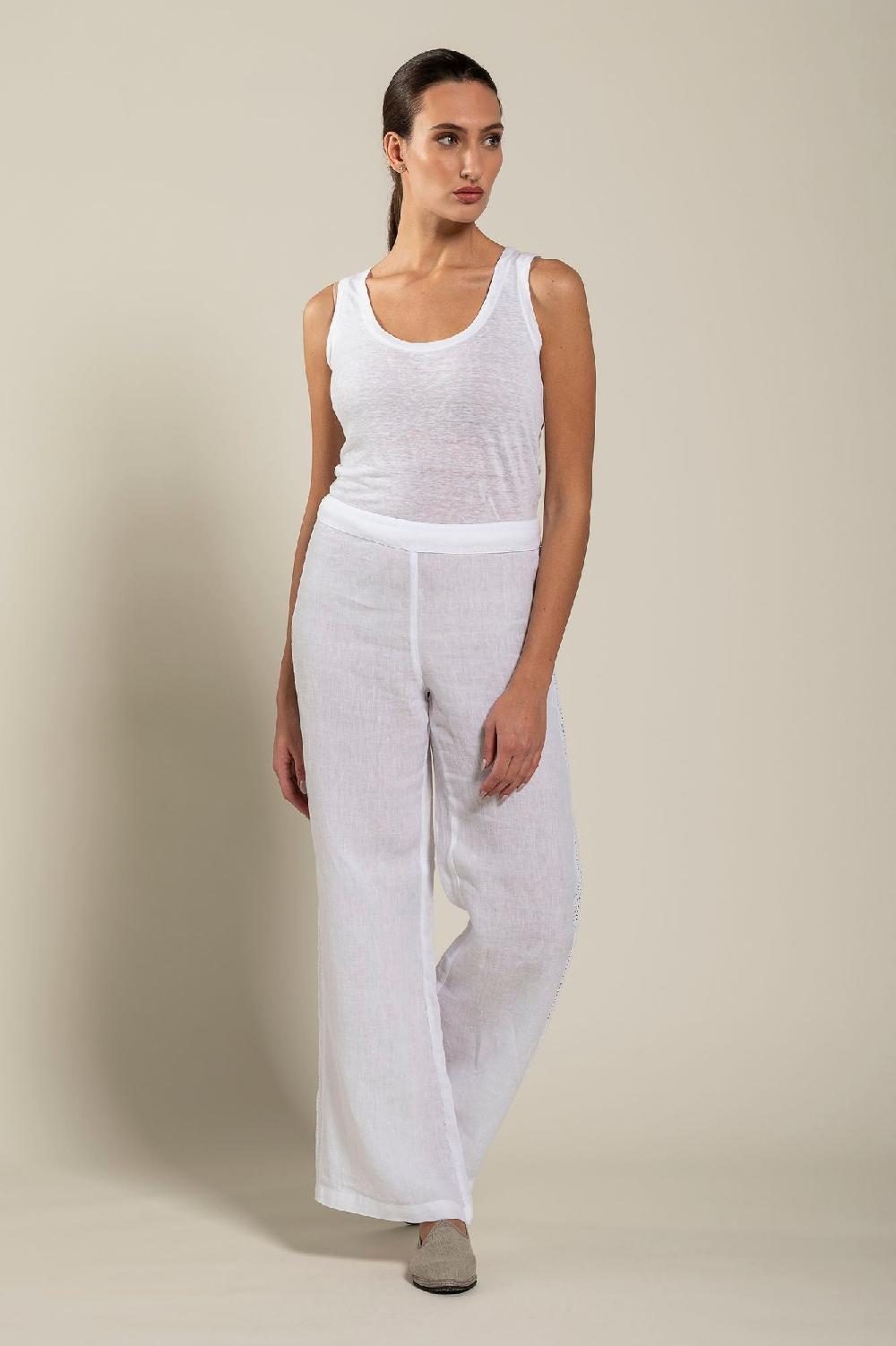 120% Lino Wide-Leg Long Pant With Embroidered Detail Qualità Garantita
