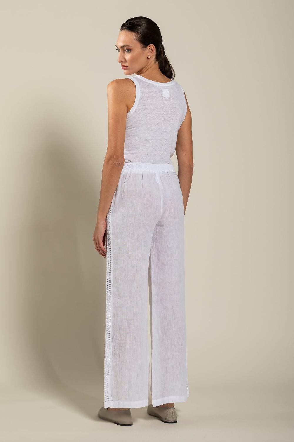 120% Lino Wide-Leg Long Pant With Embroidered Detail Qualità Garantita