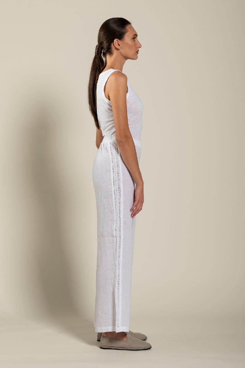 120% Lino Wide-Leg Long Pant With Embroidered Detail Qualità Garantita