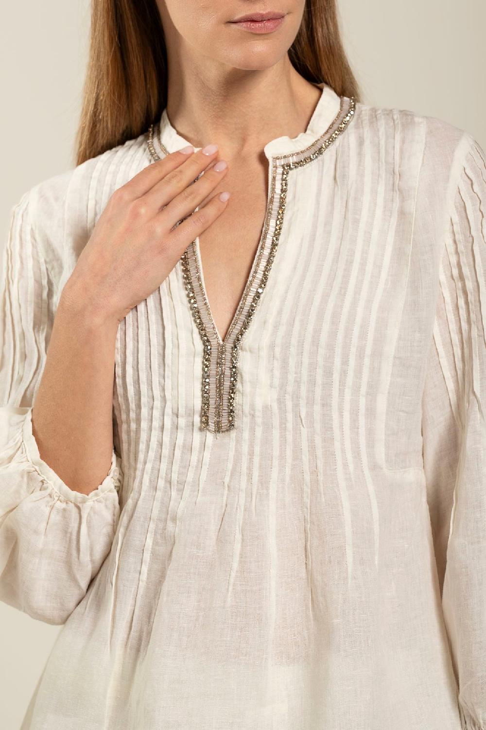 120% Lino Long Sleeve Blouse With Sequin Detail