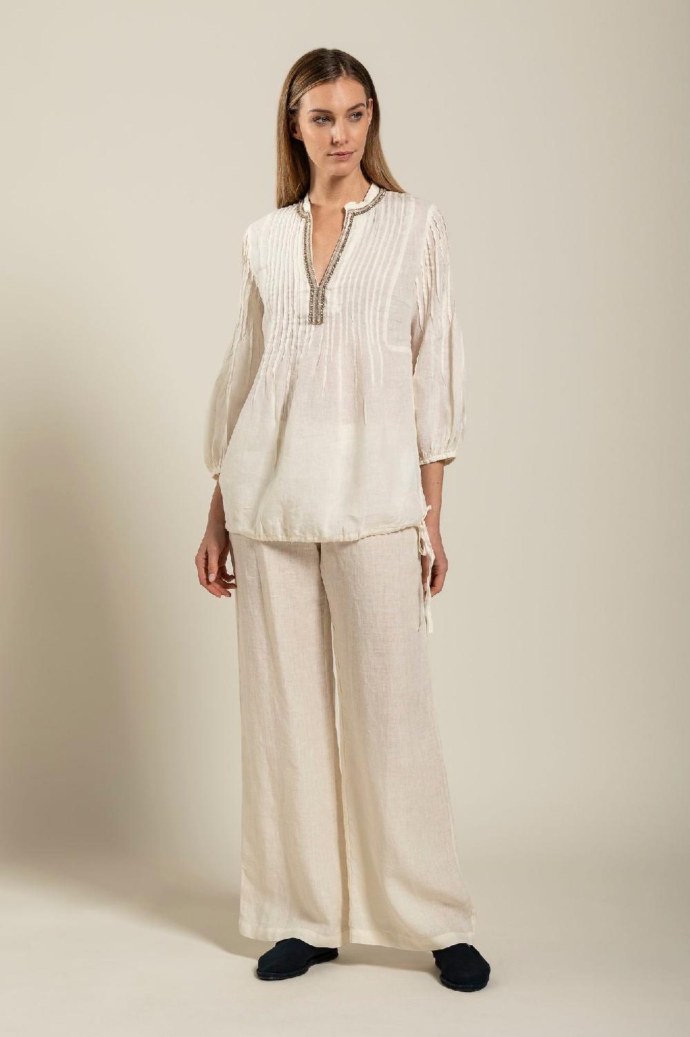 120% Lino Long Sleeve Blouse With Sequin Detail Acquista Ora
