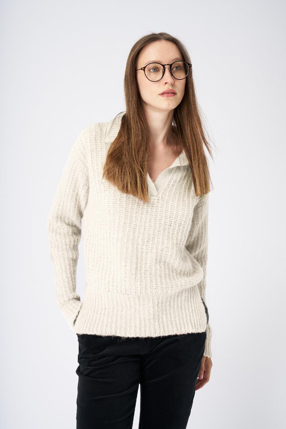 120% Lino V-Neck Collared Cashmere Blend Sweater Fino Al -60%