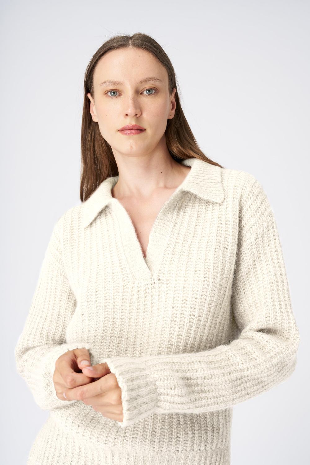 120% Lino V-Neck Collared Cashmere Blend Sweater Fino Al -60%