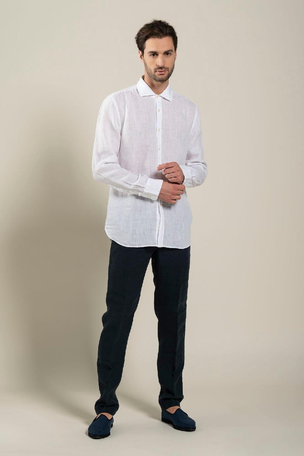 120% Lino Long Sleeve Slim Fit Shirt Prezzo Ridotto