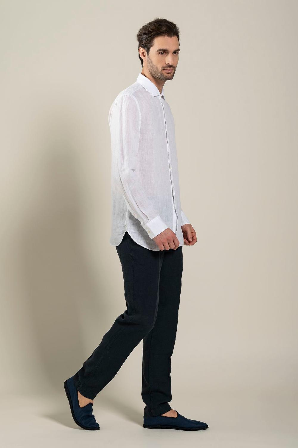 120% Lino Long Sleeve Slim Fit Shirt Prezzo Ridotto