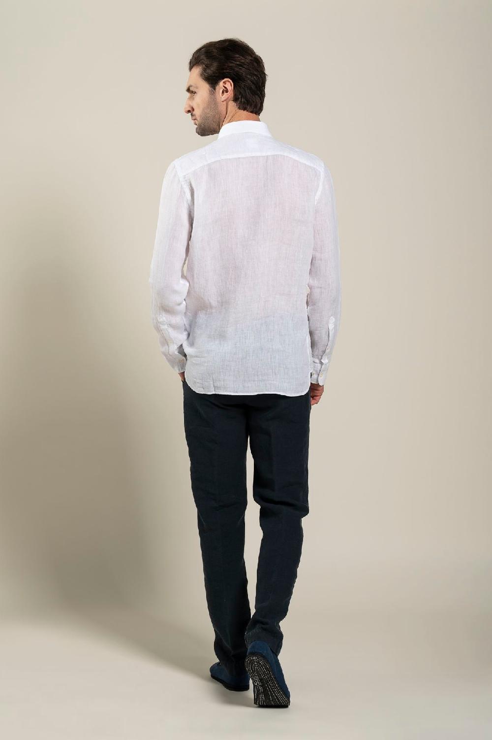 120% Lino Long Sleeve Slim Fit Shirt Prezzo Ridotto