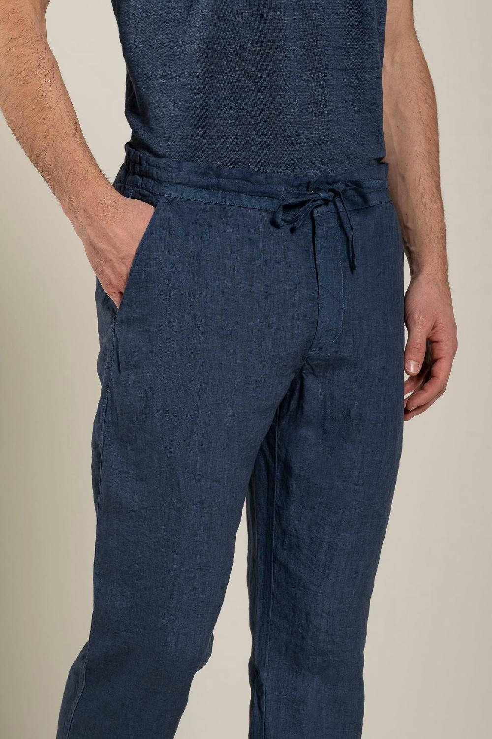 120% Lino Man Navy Drawstring Pant Ultimi tre giorni