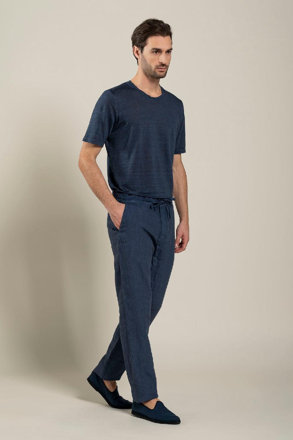 120% Lino Man Navy Drawstring Pant Ultimi tre giorni