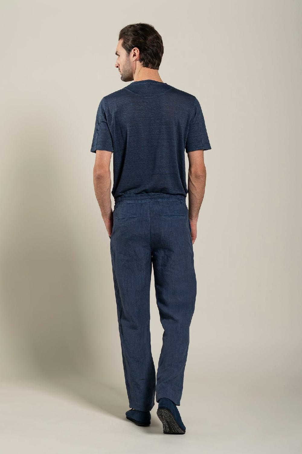 120% Lino Man Navy Drawstring Pant Ultimi tre giorni
