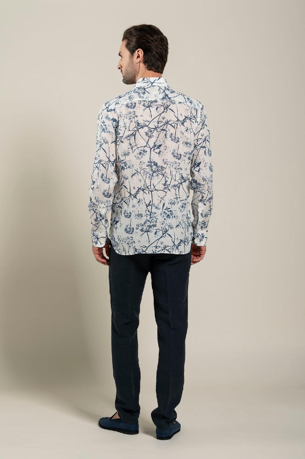 120% Lino Long Sleeve Man Slim Floral Patterned Fit Shirt Novità