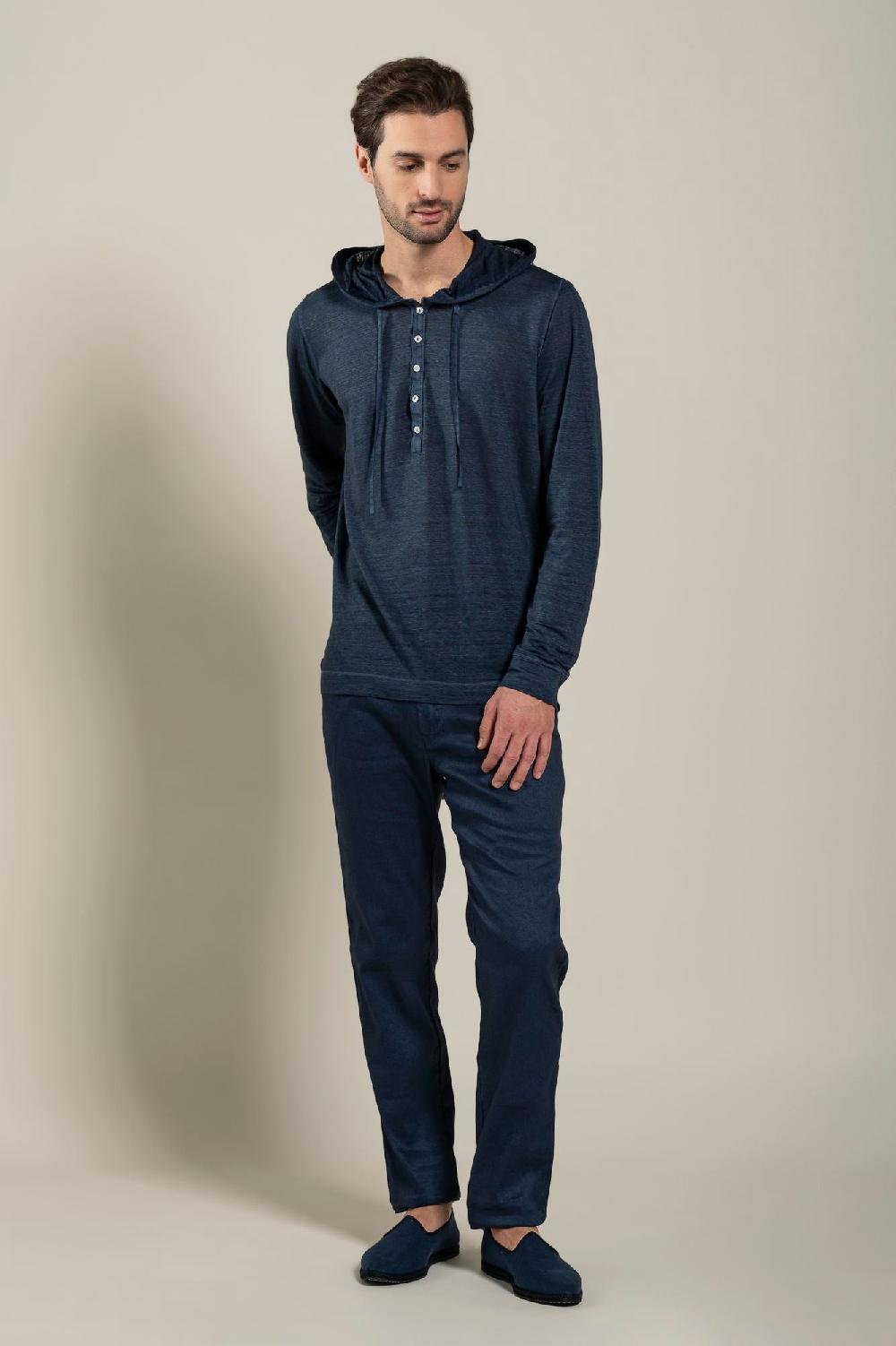 120% Lino Long Sleeve Man T-Shirt With Buttons Online