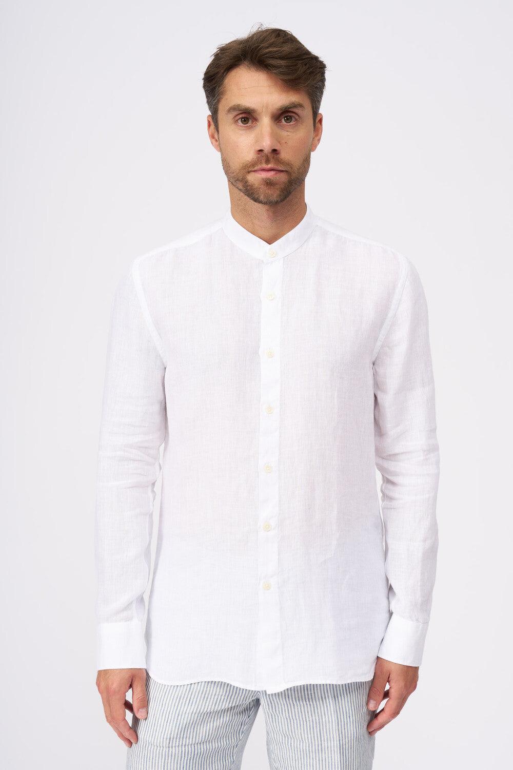 120% Lino Long Sleeve Man Slim Fit Mandarin Collar Shirt Outlet