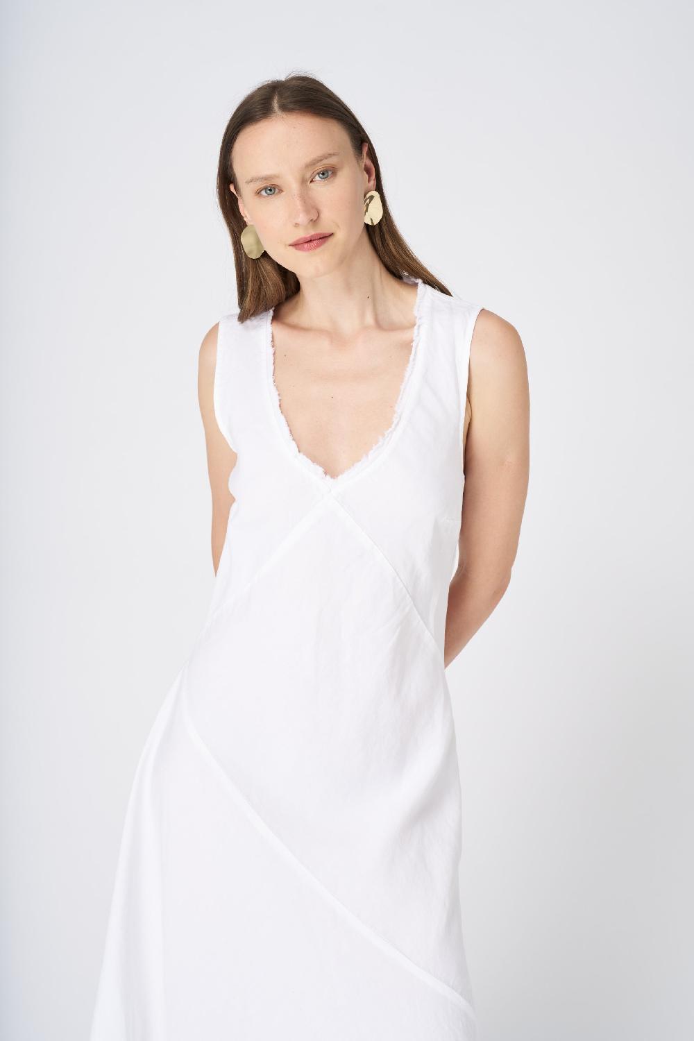 120% Lino Asymmetrical Hem Linen Maxi Dress Vendita Calda
