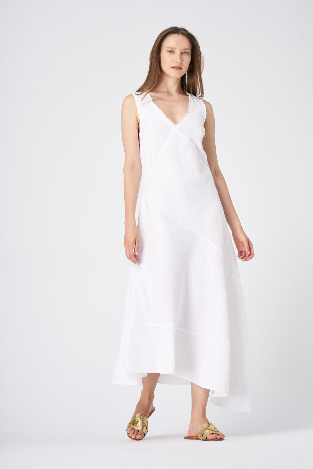 120% Lino Asymmetrical Hem Linen Maxi Dress Vendita Calda