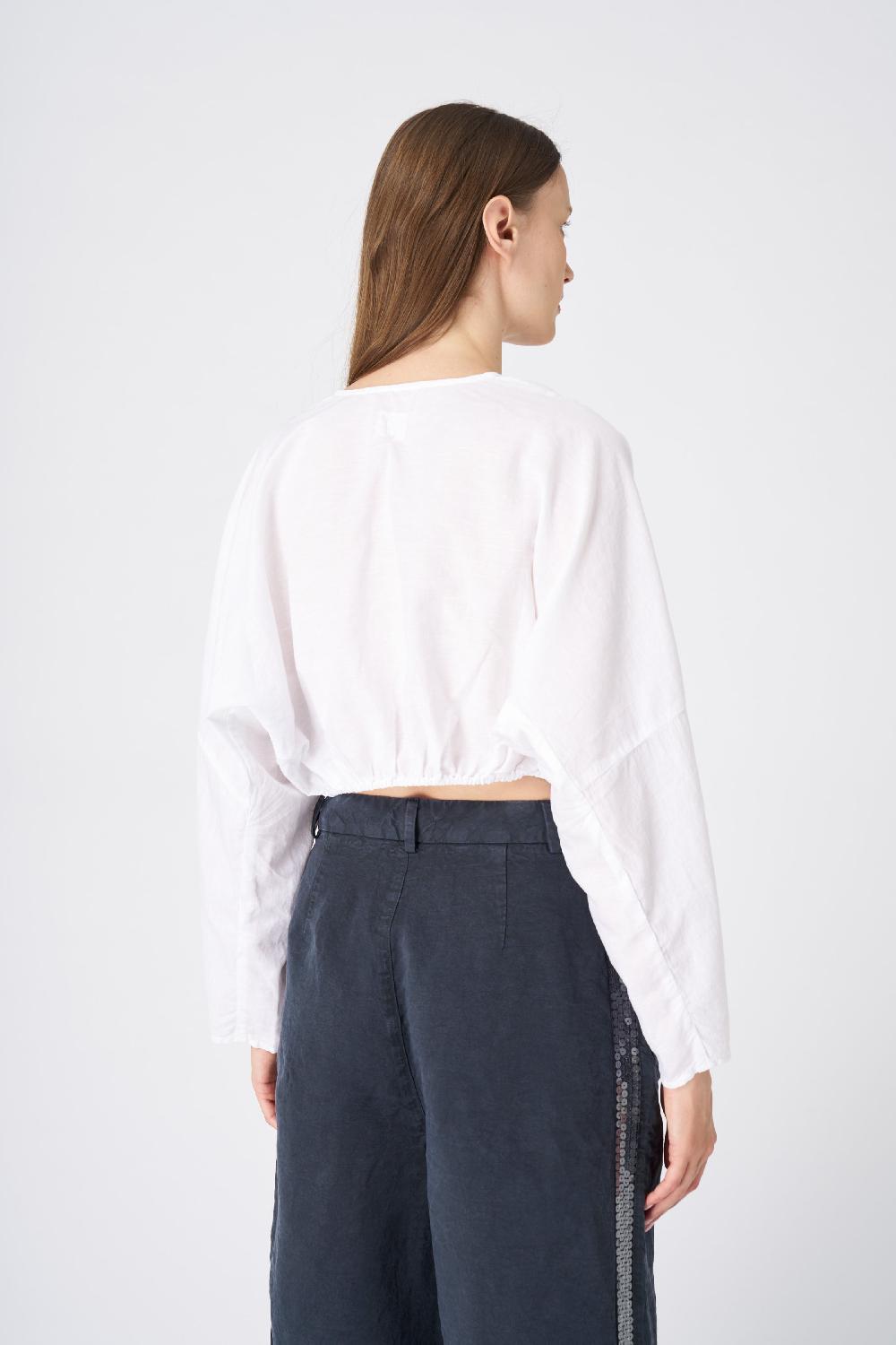 120% Lino Cropped Button-Down Linen Shirt Saldi Di Fabbrica